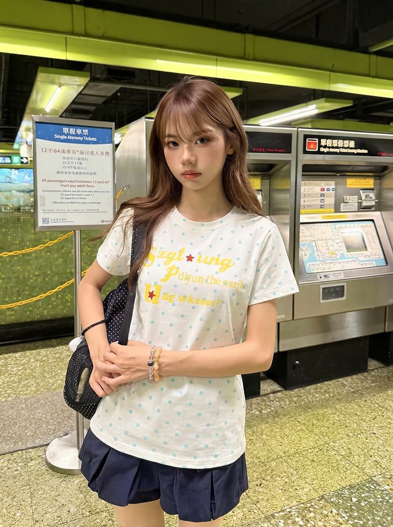 1 1 순면 리브 220 그램 반팔 티셔츠 여성 의류 여름 새로운 레트로 도트 무늬 라운드 넥 맨위 상세 이미지 16