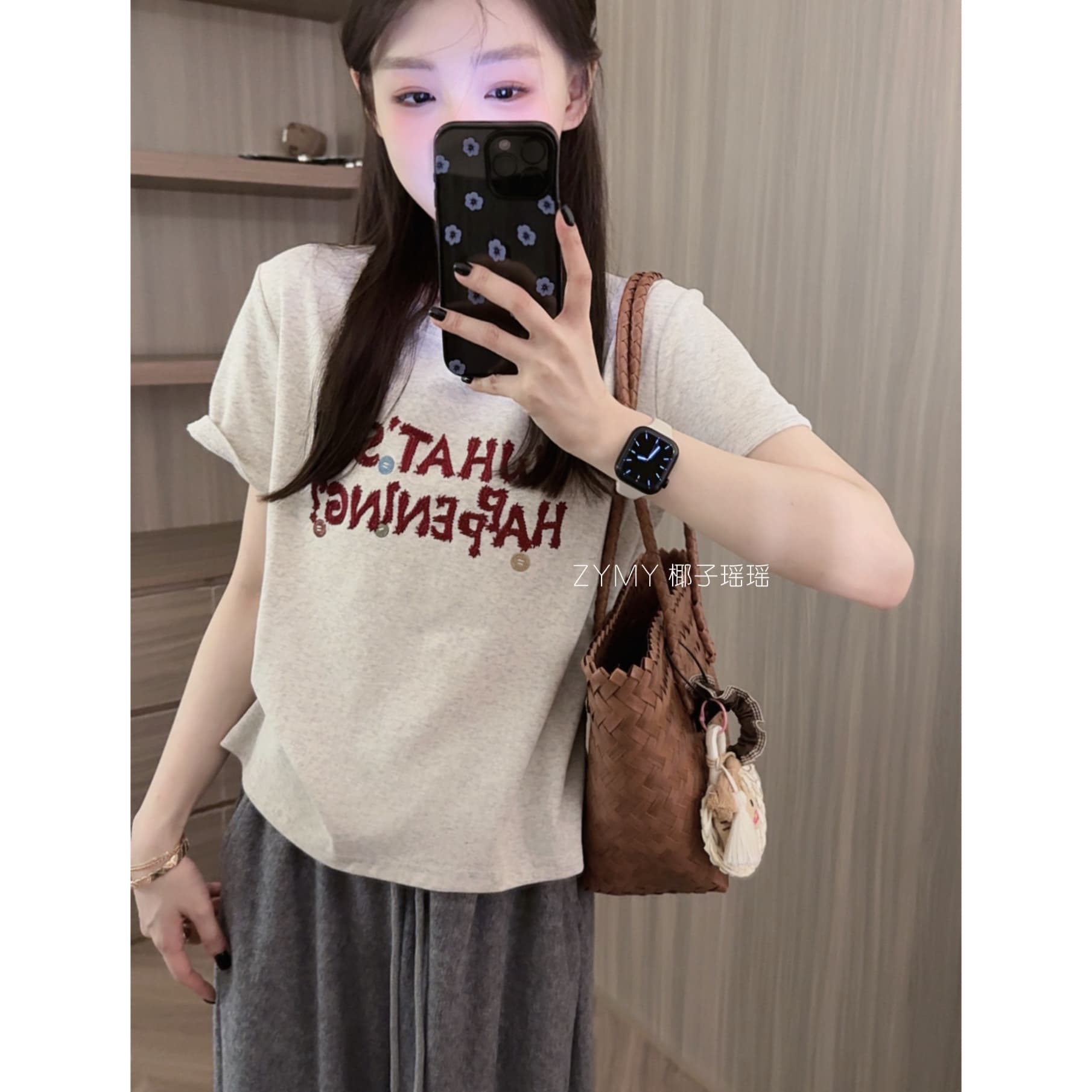 1 1 순면 리브 210 그램 반팔 티셔츠 여성 의류 여름 몸매 가꾸기 새로운 가시 자수 라운드 넥 맨위 상세 이미지 9