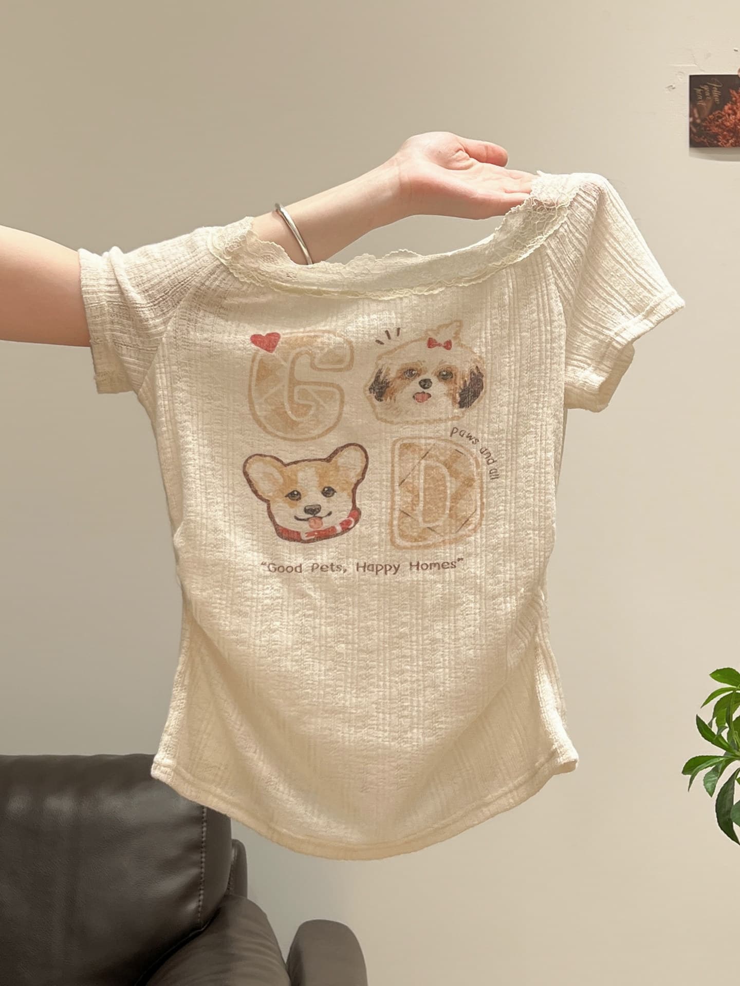 200그램 원본 반팔 티셔츠 여성 의류 여름 새로운 트렌디 한 부서 레이스 오프숄더 광장 칼라 맨위 상세 이미지 7