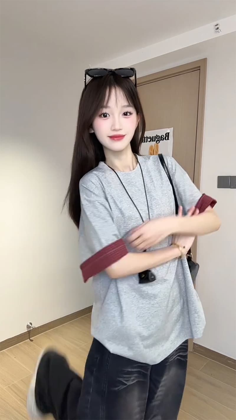 32 더블 실 순면 반팔 티셔츠 남녀 조수 브랜드 커플룩 여름 자수 루즈핏 라운드 넥 맨위 이미지 2