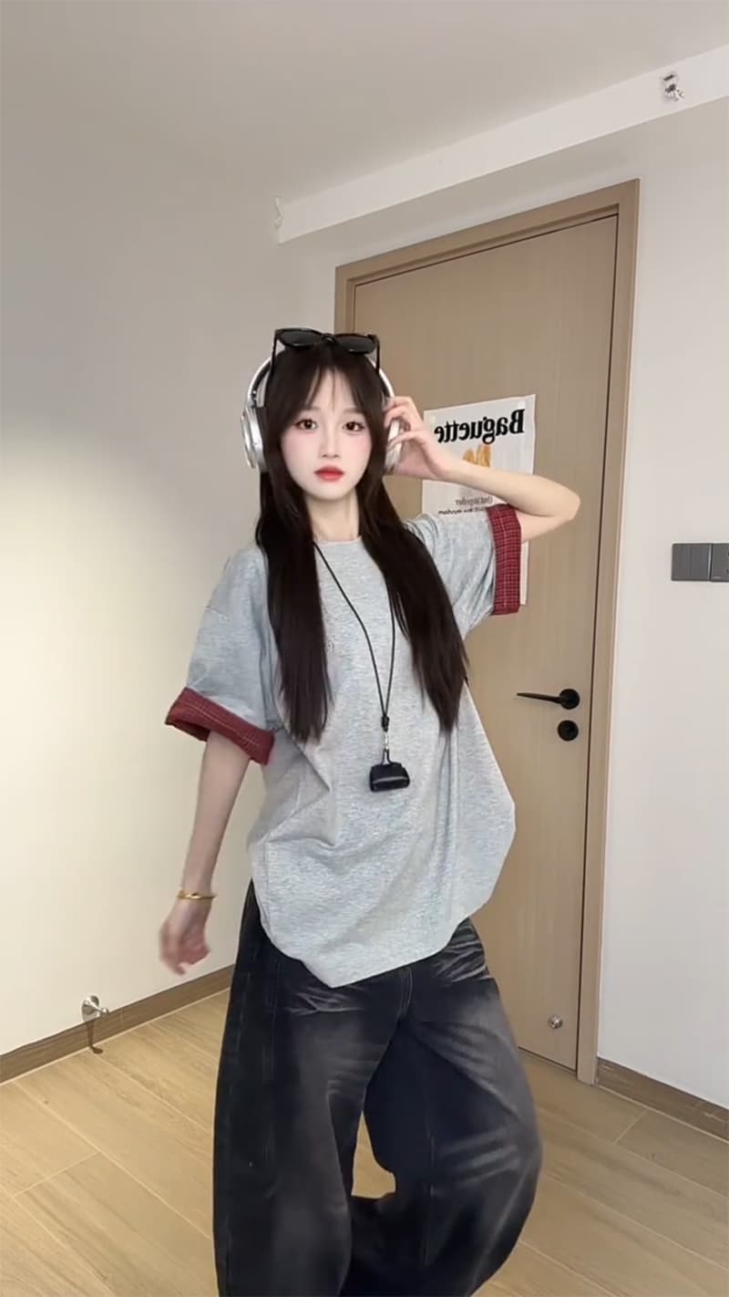 32 더블 실 순면 반팔 티셔츠 남녀 조수 브랜드 커플룩 여름 자수 루즈핏 라운드 넥 맨위 이미지 3