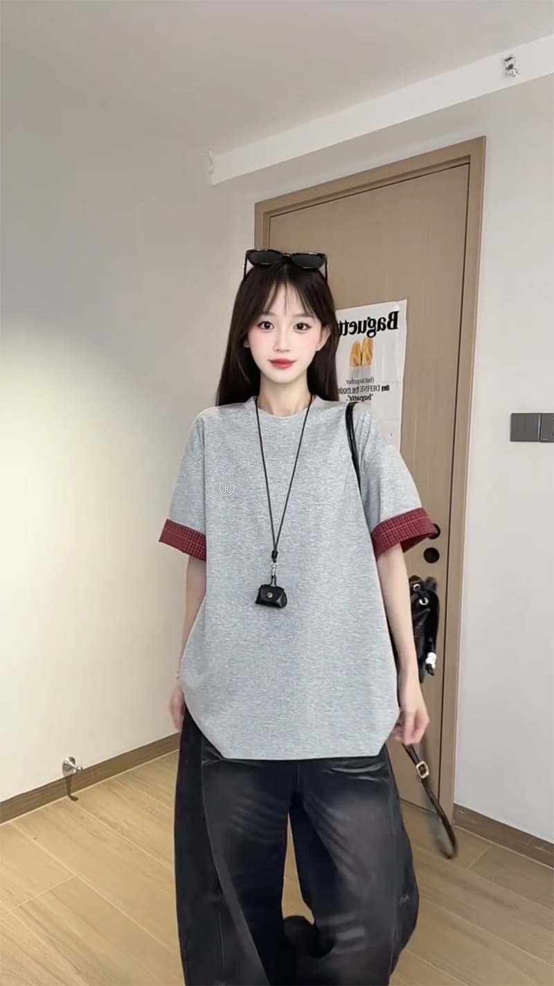 32 더블 실 순면 반팔 티셔츠 남녀 조수 브랜드 커플룩 여름 자수 루즈핏 라운드 넥 맨위 상세 이미지 3