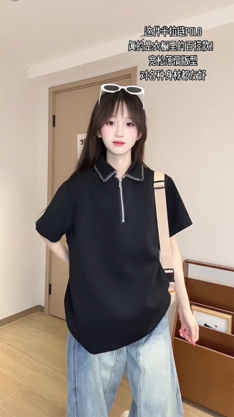 남자 바 면 220 그램 반팔 티셔츠 남녀 조수 브랜드 커플 루즈핏 여름 손 바느질 POLO 칼라 맨위 이미지 4