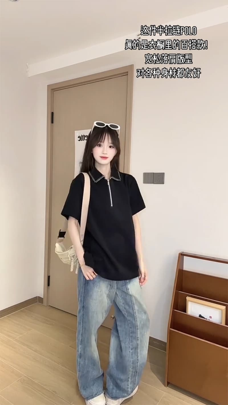 남자 바 면 220 그램 반팔 티셔츠 남녀 조수 브랜드 커플 루즈핏 여름 손 바느질 POLO 칼라 맨위 이미지 3