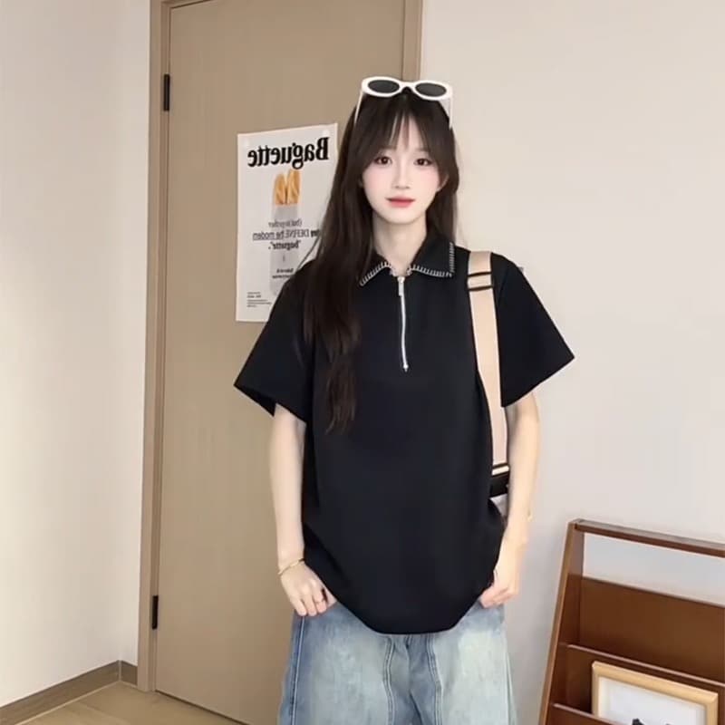 남자 바 면 220 그램 반팔 티셔츠 남녀 조수 브랜드 커플 루즈핏 여름 손 바느질 POLO 칼라 맨위 이미지 5