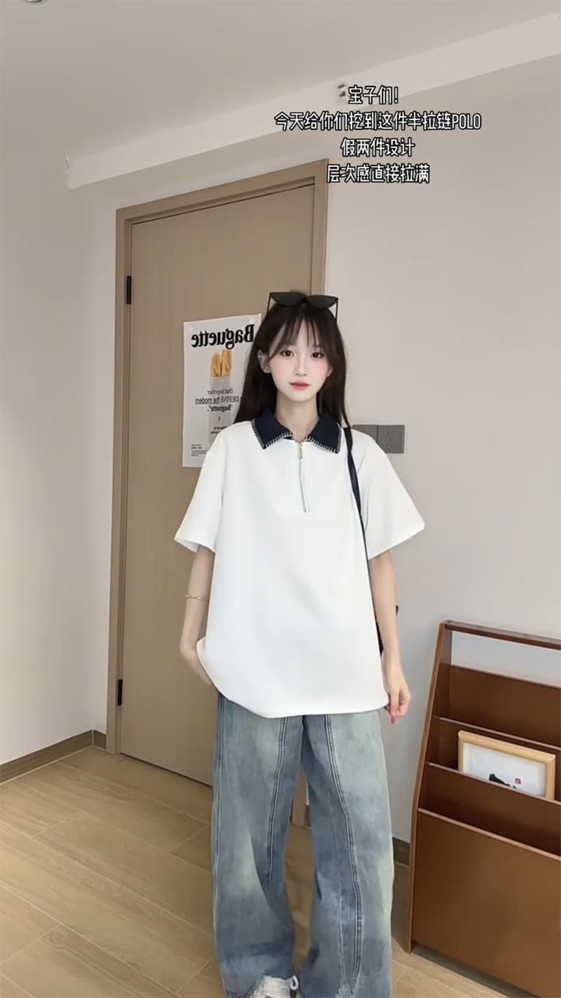 남자 바 면 220 그램 반팔 티셔츠 남녀 조수 브랜드 커플 루즈핏 여름 손 바느질 POLO 칼라 맨위 상세 이미지 7