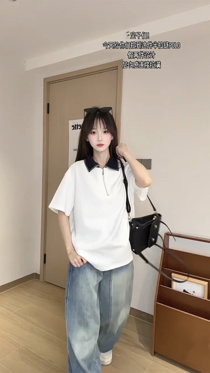 남자 바 면 220 그램 반팔 티셔츠 남녀 조수 브랜드 커플 루즈핏 여름 손 바느질 POLO 칼라 맨위 상세 이미지 8