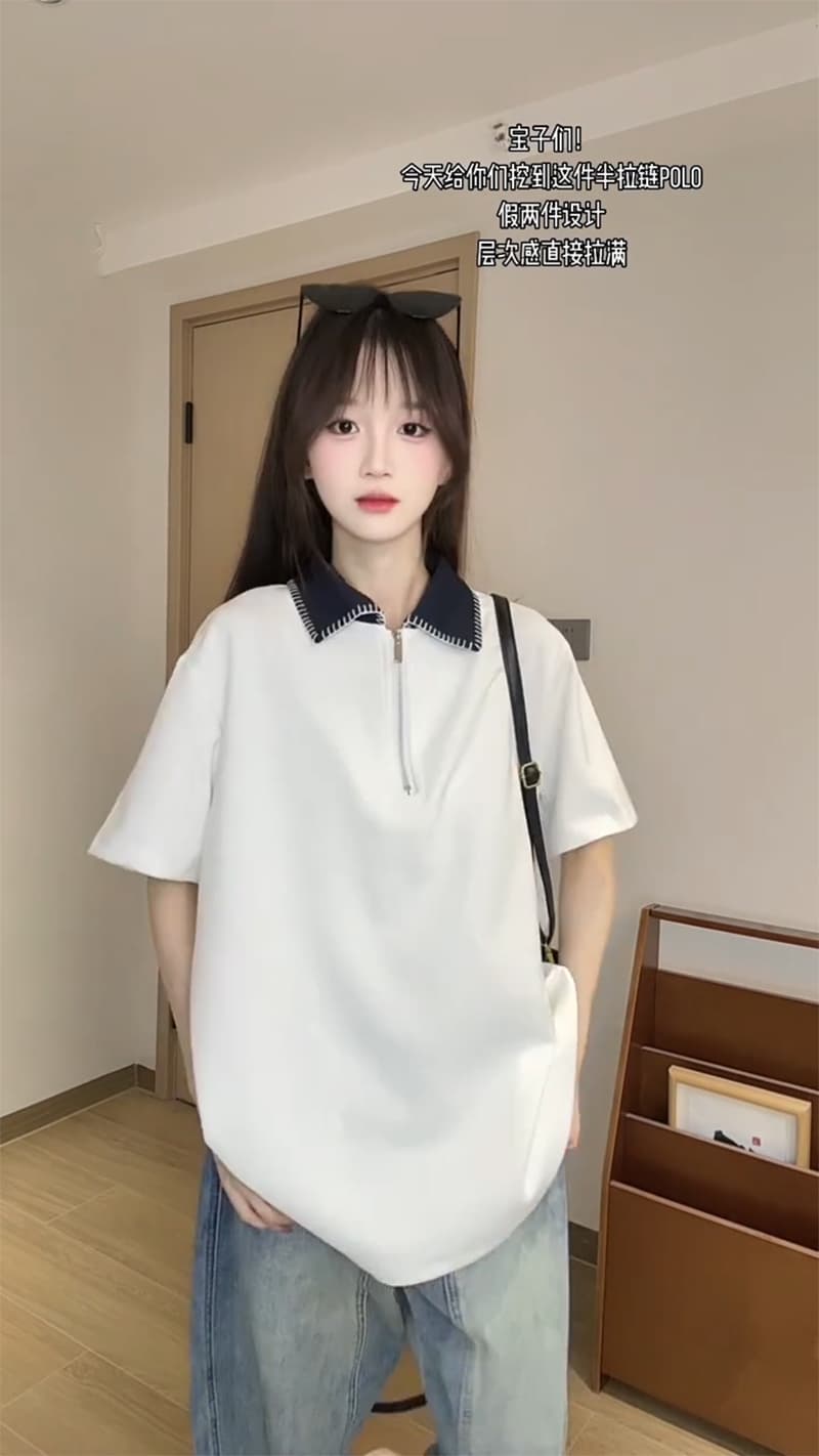 남자 바 면 220 그램 반팔 티셔츠 남녀 조수 브랜드 커플 루즈핏 여름 손 바느질 POLO 칼라 맨위 상세 이미지 9