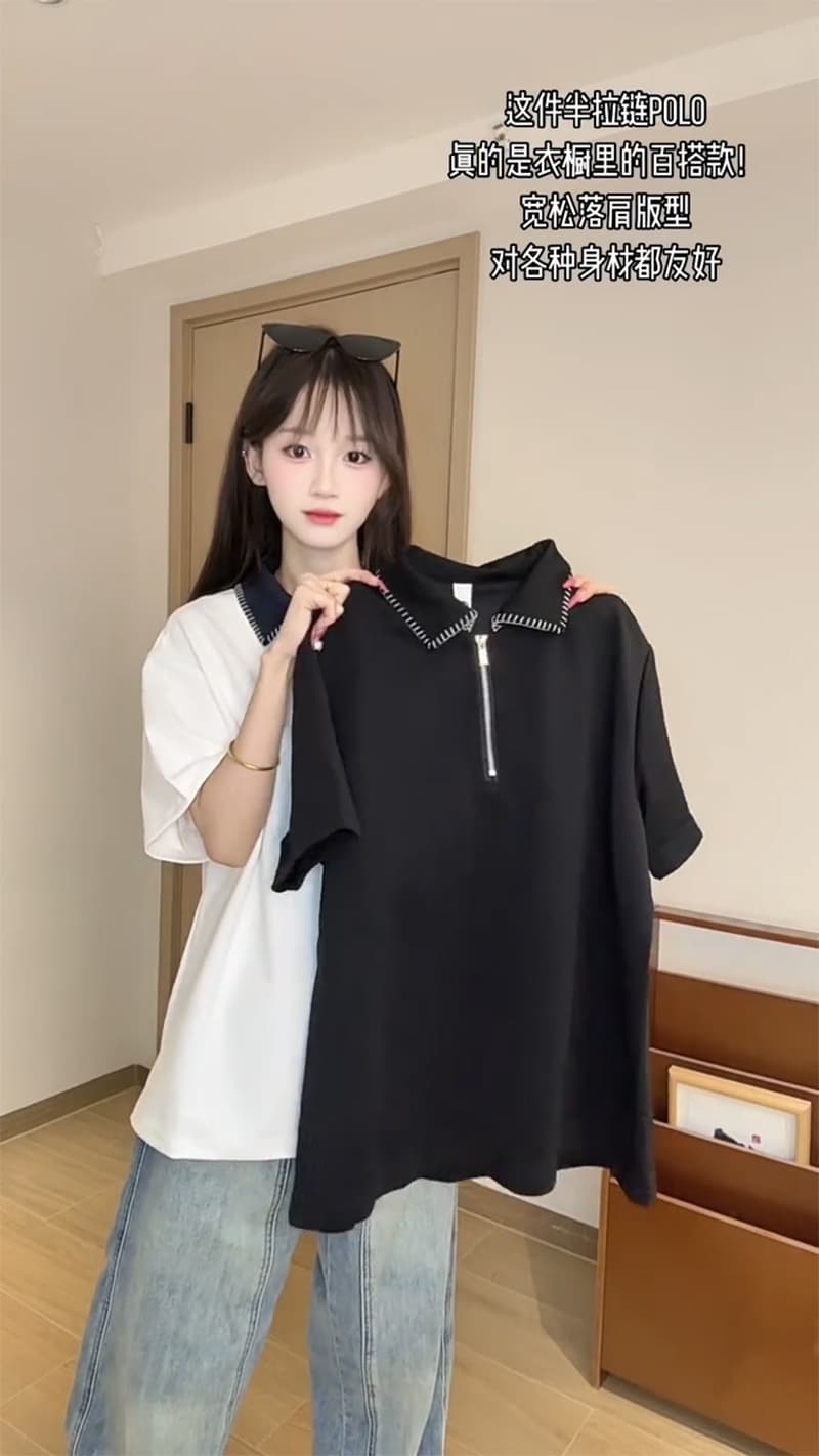 남자 바 면 220 그램 반팔 티셔츠 남녀 조수 브랜드 커플 루즈핏 여름 손 바느질 POLO 칼라 맨위 상세 이미지 11