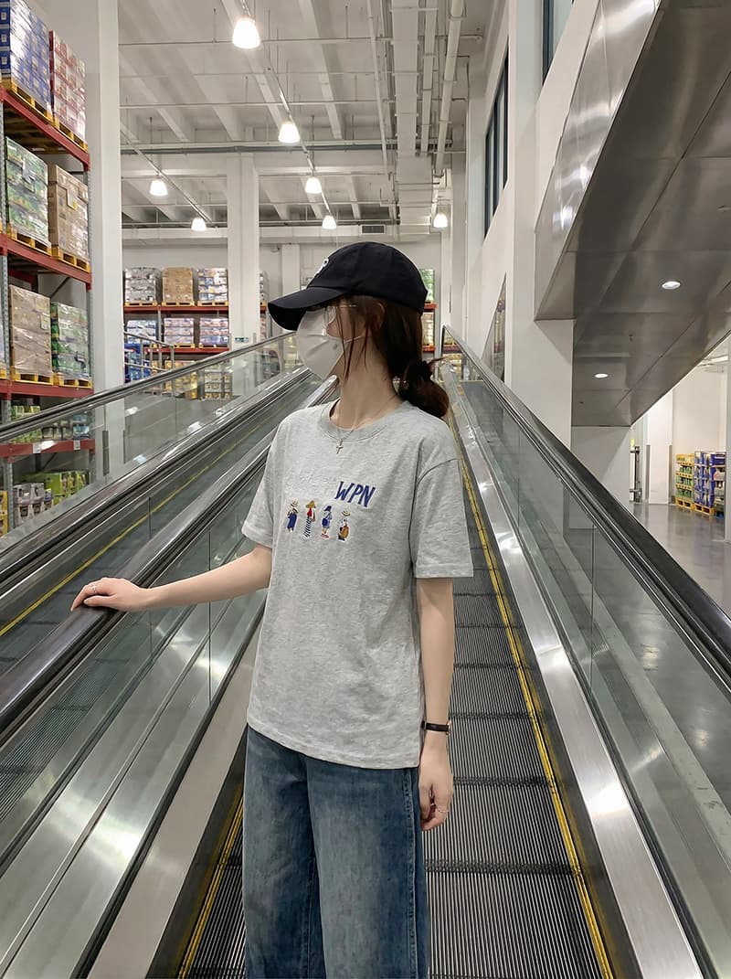 220 그램 순면 반팔 티셔츠 여성 의류 여름 트렌디 새로운 루즈핏 긍정적 인 어깨 가시 자수 라운드 넥 맨위 상세 이미지 21