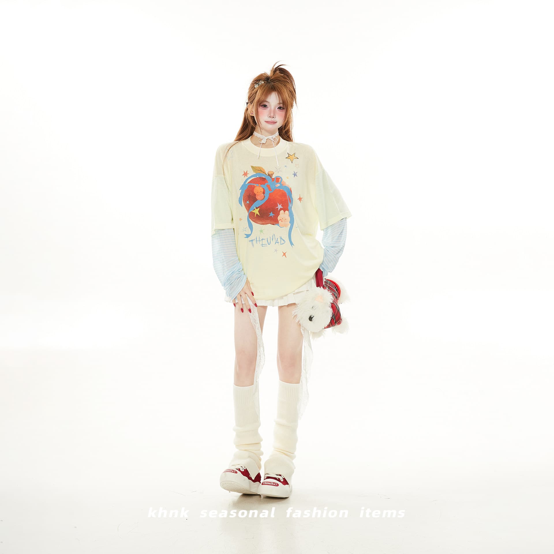 165 그램 눈꽃 면 자외선 차단 의류 긴팔 티셔츠 여성 의류 여름 페이크 레이어드 패치워크 스트라이프 라운드 넥 맨위 상세 이미지 2