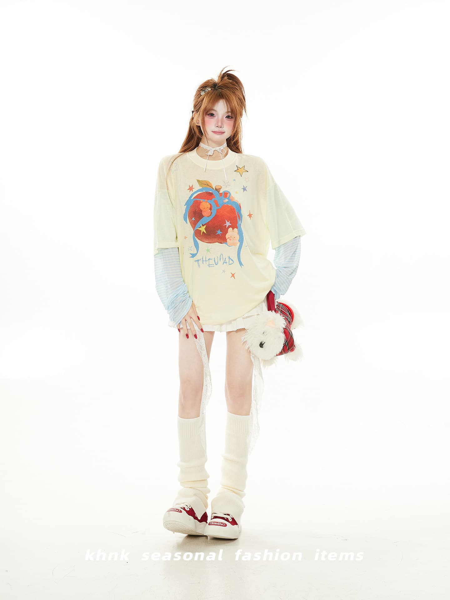 165 그램 눈꽃 면 자외선 차단 의류 긴팔 티셔츠 여성 의류 여름 페이크 레이어드 패치워크 스트라이프 라운드 넥 맨위 상세 이미지 8