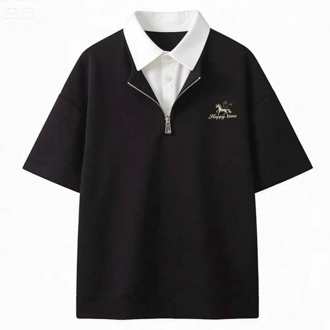 남자 바 면 220 그램 반팔 티셔츠 여성 의류 여름 트렌디 새로운 루즈핏 가시 자수 POLO 칼라 맨위 이미지 5