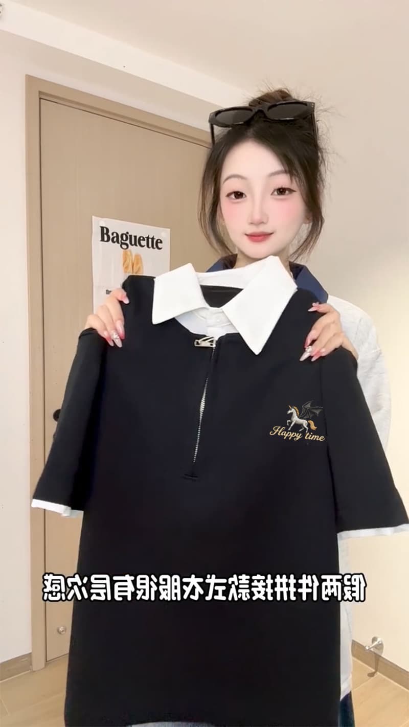 남자 바 면 220 그램 반팔 티셔츠 여성 의류 여름 트렌디 새로운 루즈핏 가시 자수 POLO 칼라 맨위 상세 이미지 5