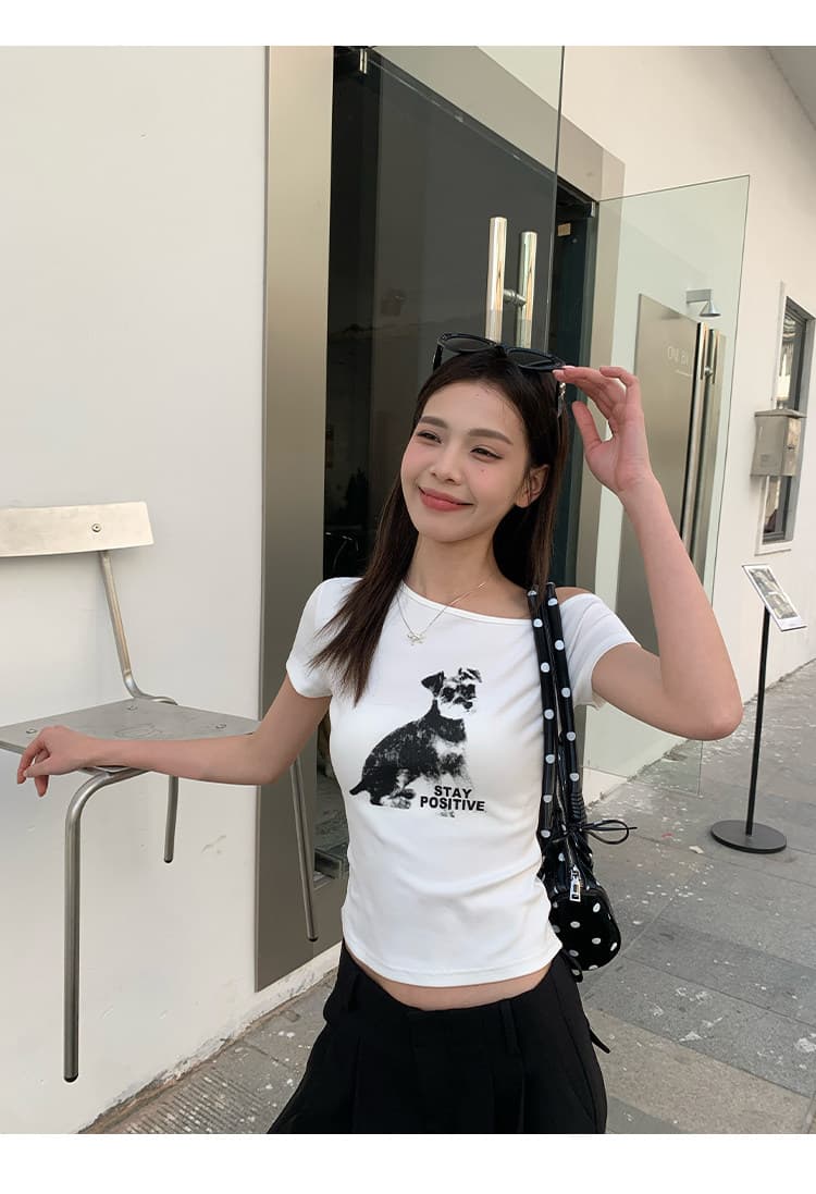 경관 그림 1 1 순면 리브 220 그램 반팔 티셔츠 여성 여름 새로운 오프숄더 슬림해 보이는 한 부서 비스듬한 칼라 맨위 상세 이미지 16