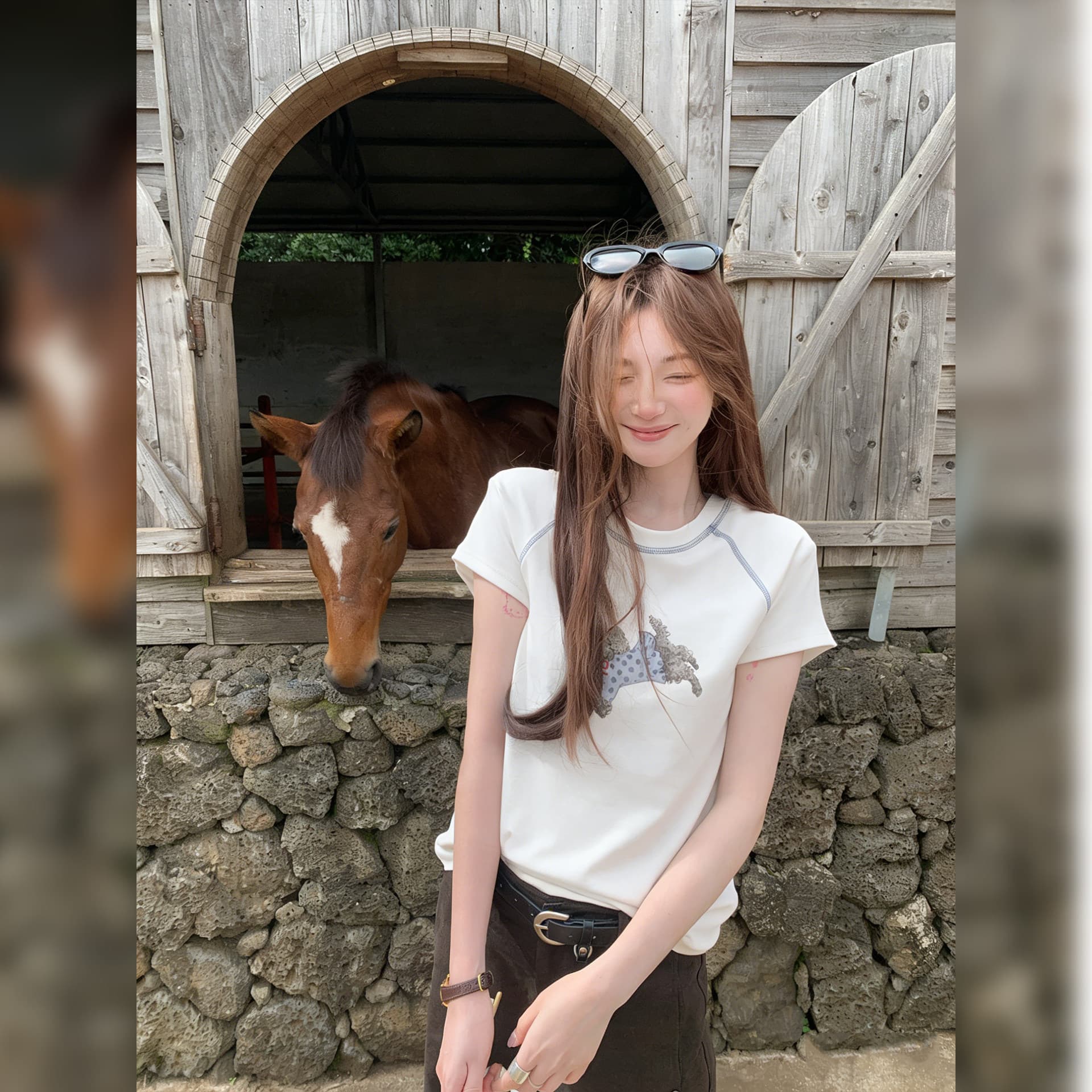 반팔 티셔츠 여성 의류 여름 새로운 한 부서 디자인 센스 트렌디 만화 명시적 스티치 장식 라운드 넥 맨위 상세 이미지 3