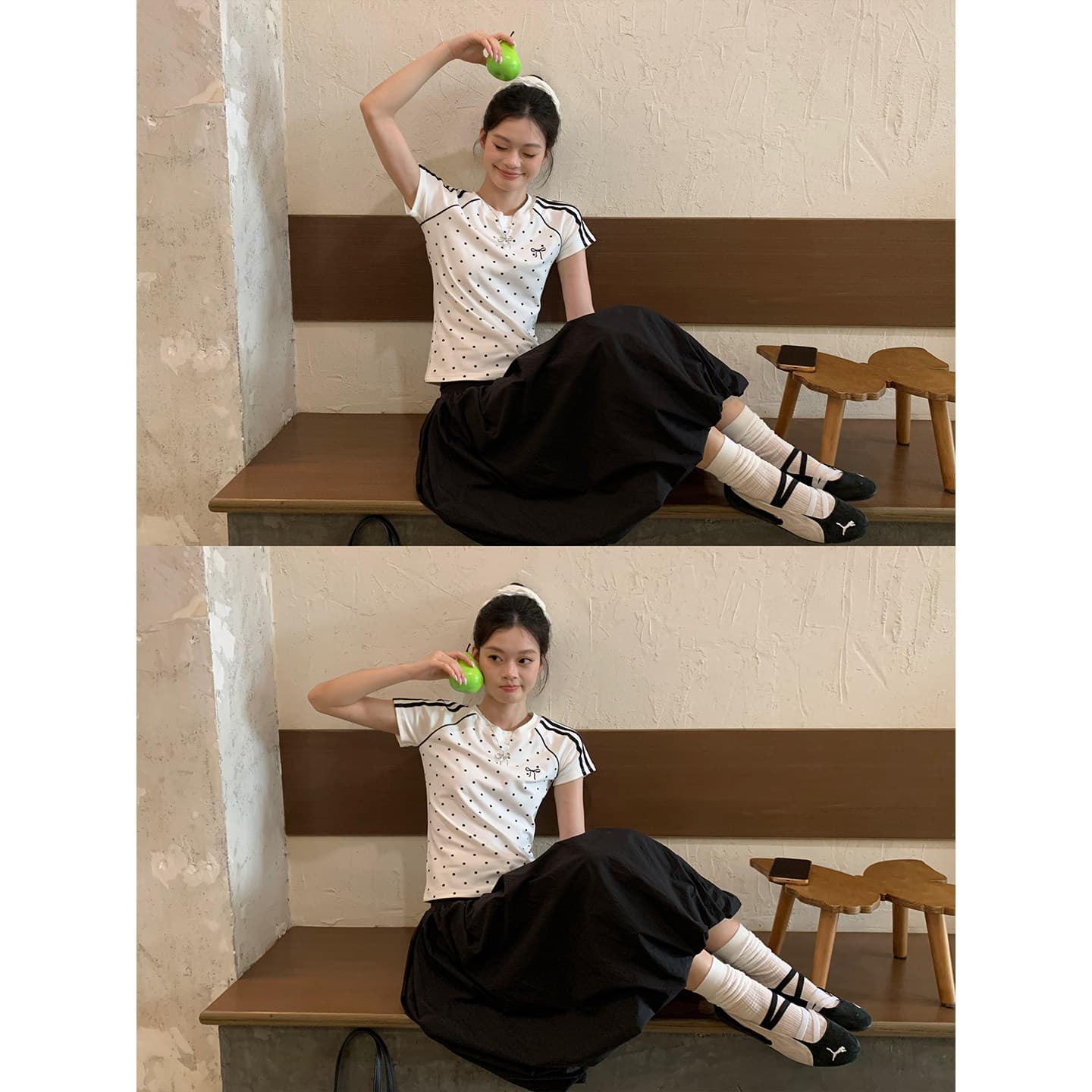 반팔 티셔츠 여성 의류 여름 새로운 트렌디 한 부서 디자인 센스 스트라이프 도트 무늬 자수 라운드 넥 맨위 이미지 4