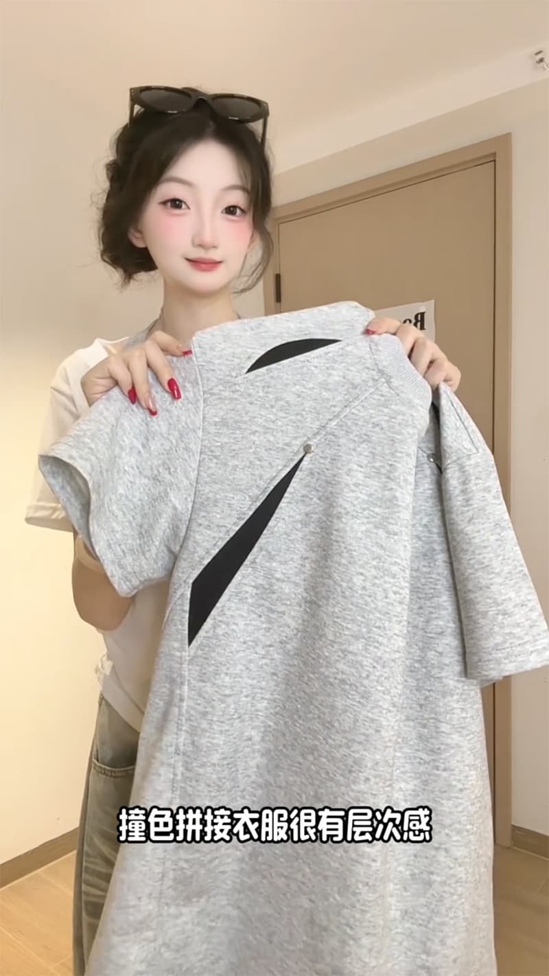 남자 바 면 반팔 티셔츠 남녀 커플룩 여름 새로운 디자인 센스 삽입 색상 루즈핏 라운드 넥 맨위 상세 이미지 5