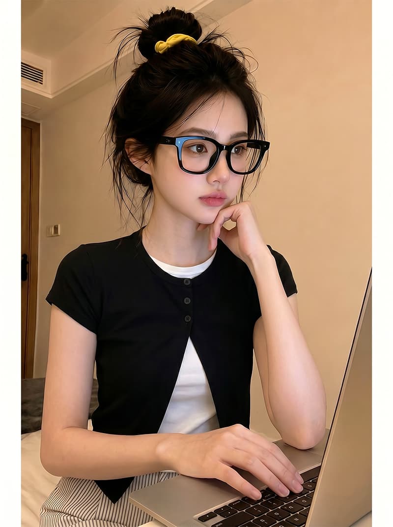 반팔 티셔츠 여성 의류 여름 새로운 트렌디 한 부서 몸매 가꾸기 슬림해 보이는 페이크 레이어드 단추 라운드 넥 맨위 상세 이미지 8