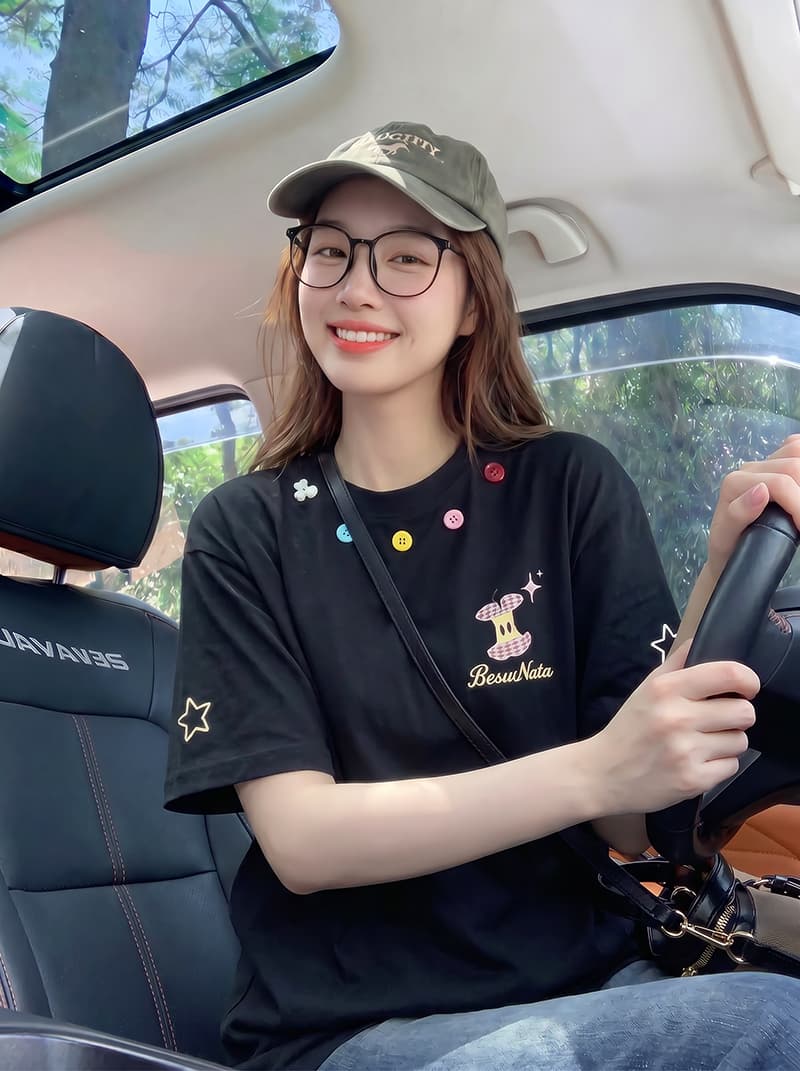 220 그램 순면 반팔 티셔츠 여성 의류 아모이 지불 한 부서 단추 자수 루즈핏 라운드 넥 맨위 상세 이미지 10