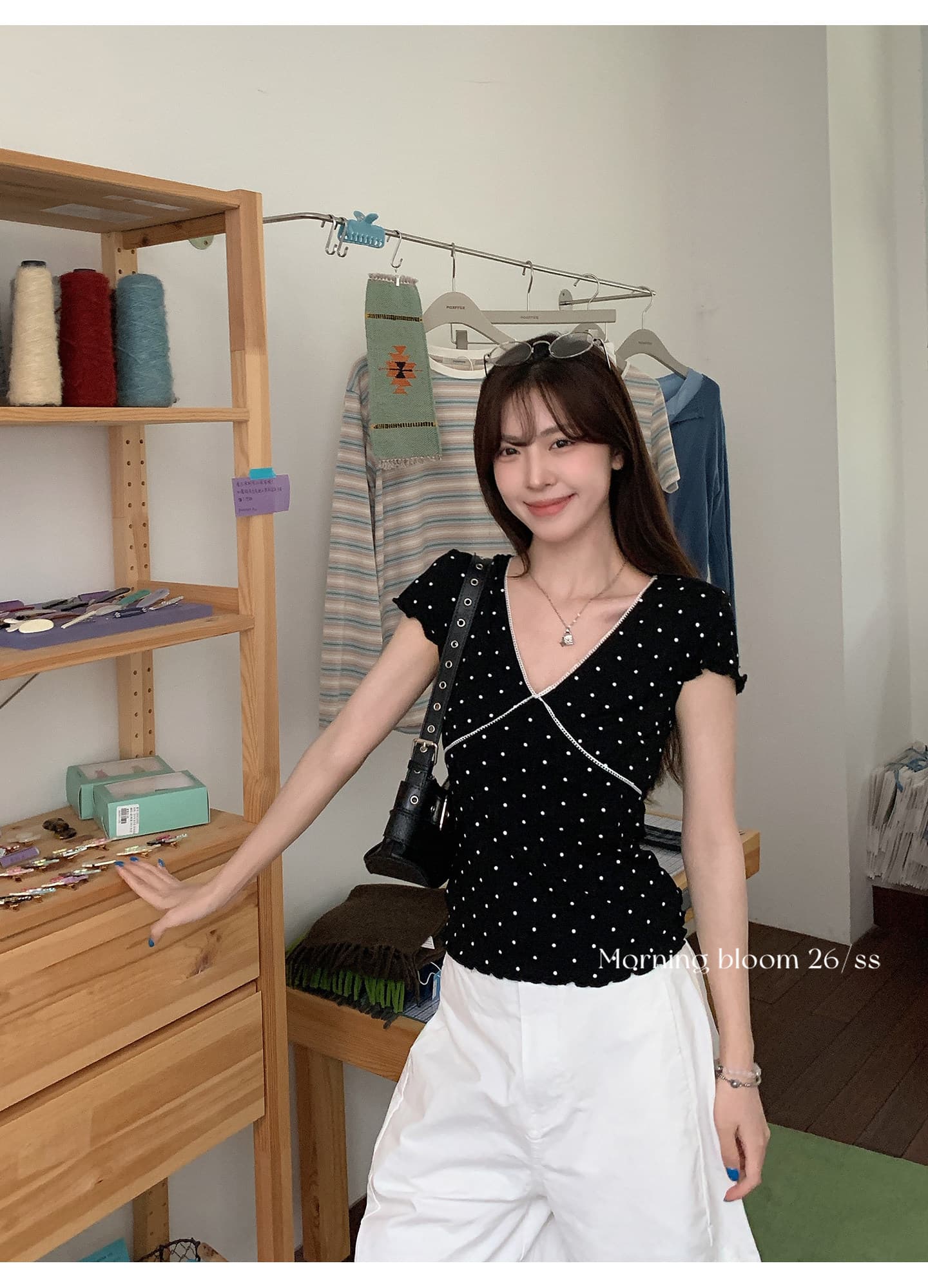 1 1 순면 리브 210 그램 반팔 티셔츠 여성 여름 새로운 디자인 센스 몸매 가꾸기 슬림해 보이는 V넥 맨위 상세 이미지 12
