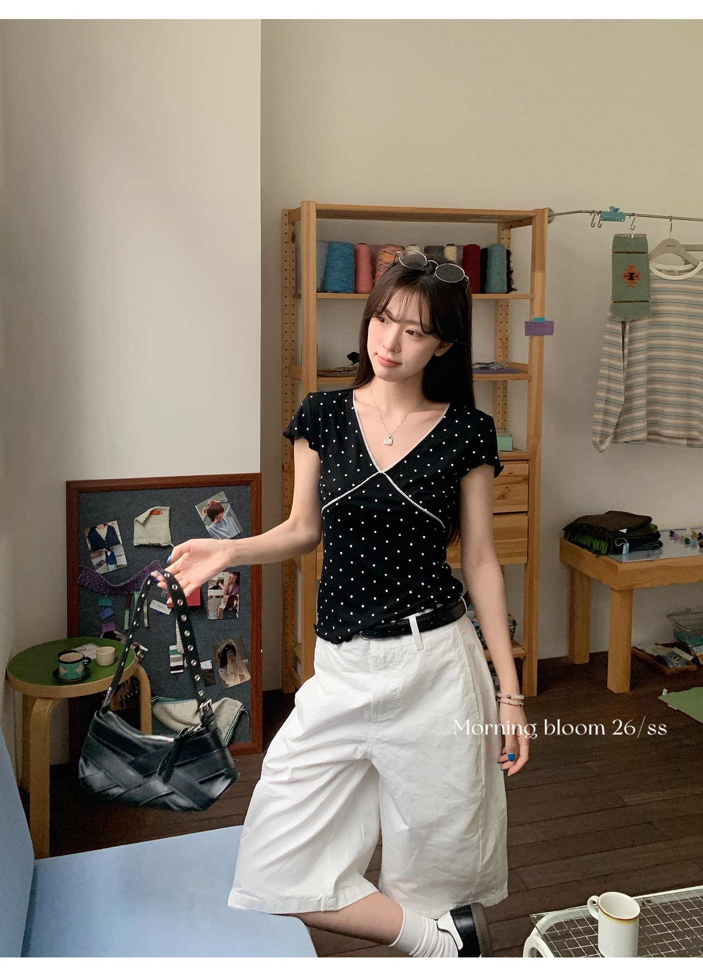 1 1 순면 리브 210 그램 반팔 티셔츠 여성 여름 새로운 디자인 센스 몸매 가꾸기 슬림해 보이는 V넥 맨위 상세 이미지 17