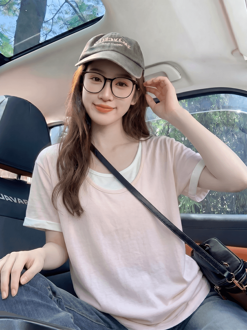165 그램 눈꽃 면 반팔 티셔츠 여성 의류 여름 새로운 디자인 센스 루즈핏 페이크 레이어드 u 칼라 맨위