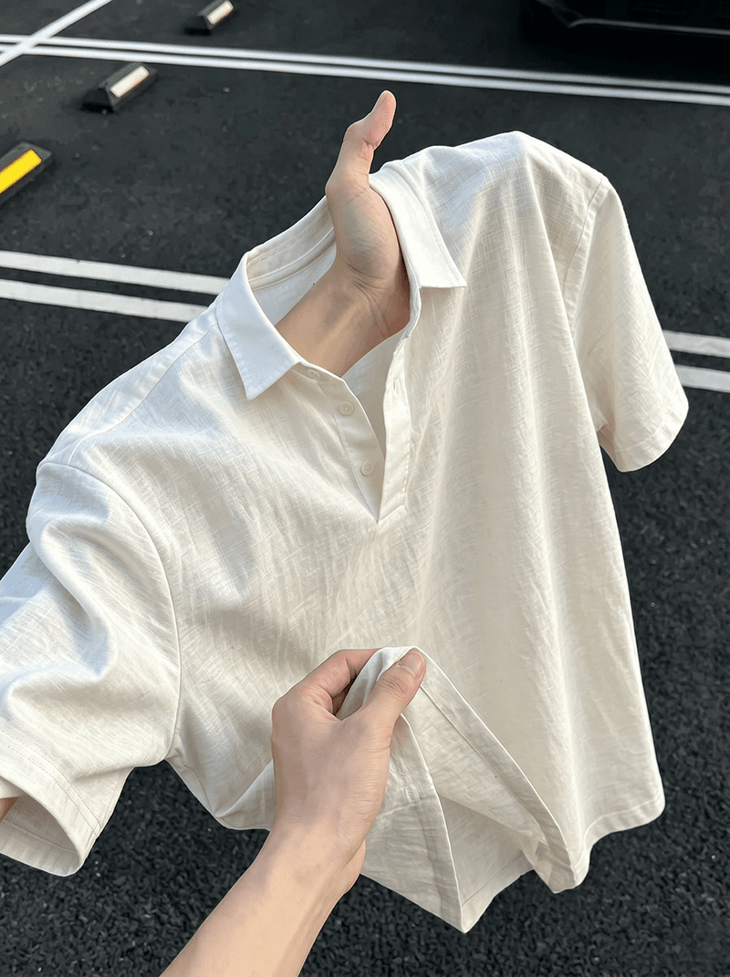 반팔 티셔츠 남녀 커플룩 여름 새로운 루즈핏 오래된 돈 바람 단색 POLO 칼라 한국 스타일 맨위 이미지 4