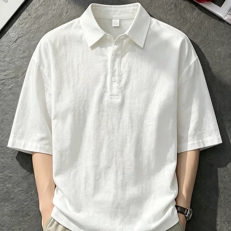 반팔 티셔츠 남녀 커플룩 여름 새로운 루즈핏 오래된 돈 바람 단색 POLO 칼라 한국 스타일 맨위 이미지 5