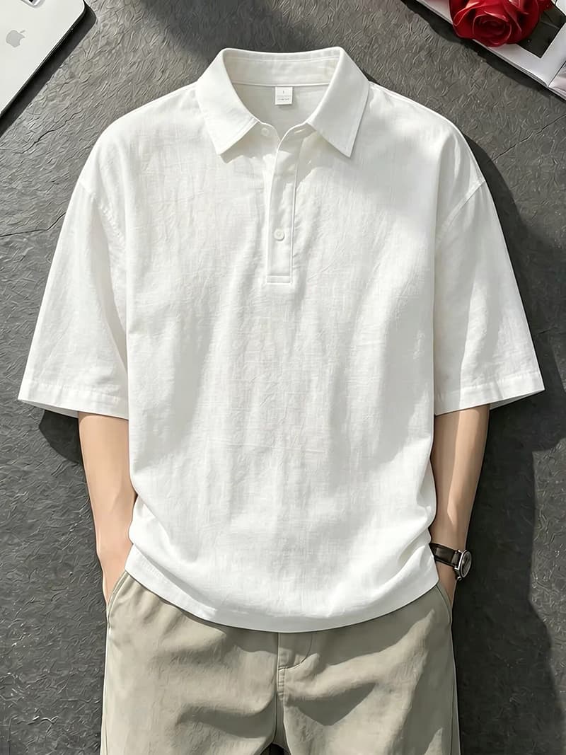 반팔 티셔츠 남녀 커플룩 여름 새로운 루즈핏 오래된 돈 바람 단색 POLO 칼라 한국 스타일 맨위 상세 이미지 5