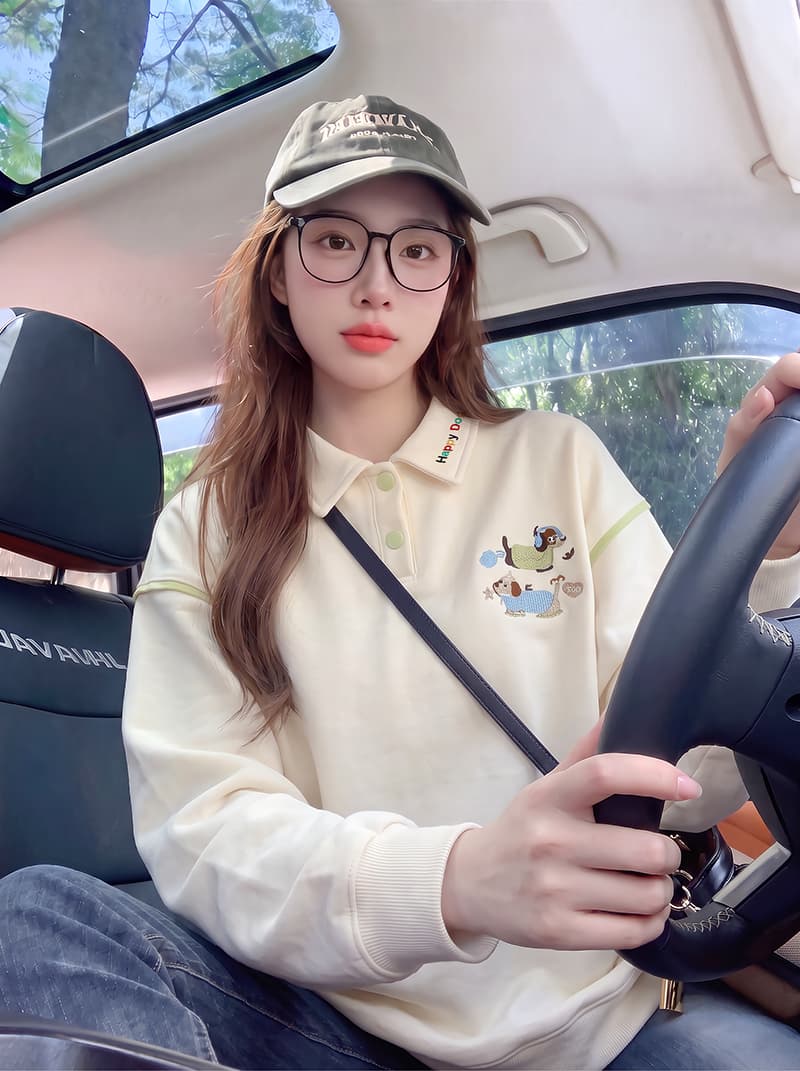 얇은 스타일 후드티 여성 봄 가을 새로운 트렌디 루즈핏 한 부서 만화 자수 POLO 칼라 새로운 맨위 상세 이미지 10
