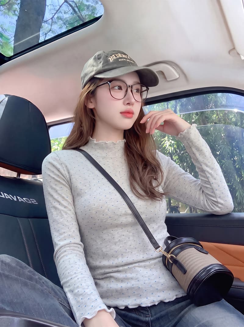 순면 리브 긴팔 티셔츠 기본 셔츠 여성 의류 도트 무늬 프릴 봄 가을 새로운 터틀넥 맨위 상세 이미지 11