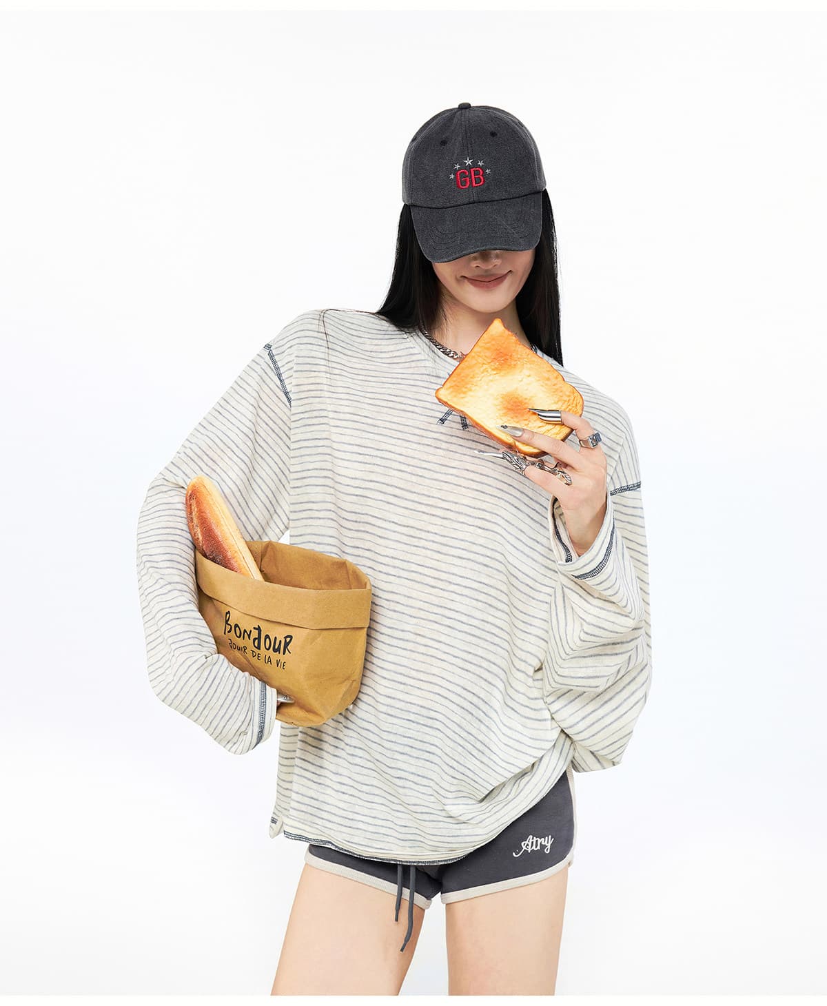 긴팔 티셔츠 기본 셔츠 여성 의류 루즈핏 트렌디 한 부서 아메리칸 스트라이프 봄 가을 새로운 라운드 넥 맨위 이미지 4