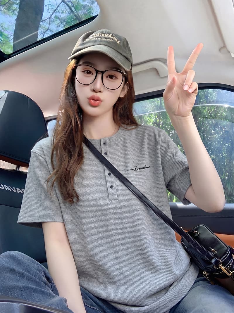 260 그램 원본 자카드 반팔 티셔츠 남녀 커플룩 여름 새로운 루즈핏 헨리 칼라 맨위 상세 이미지 6