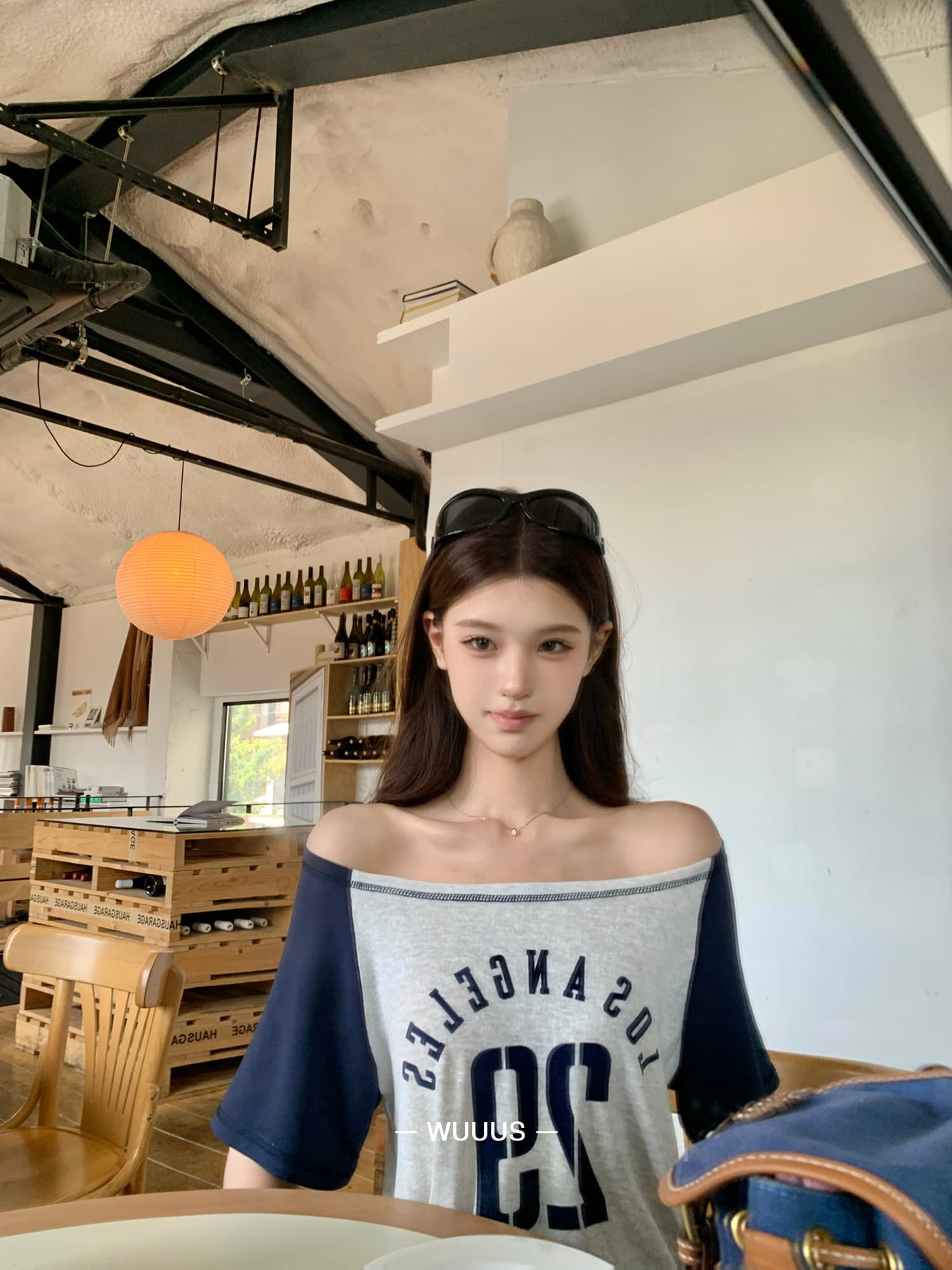 경관 그림 특별 가격 200그램 게으른 면 반팔 티셔츠 여성 의류 여름 새로운 삽입 어깨 소매 알파벳 루즈핏 비스듬한 칼라 맨위 상세 이미지 31