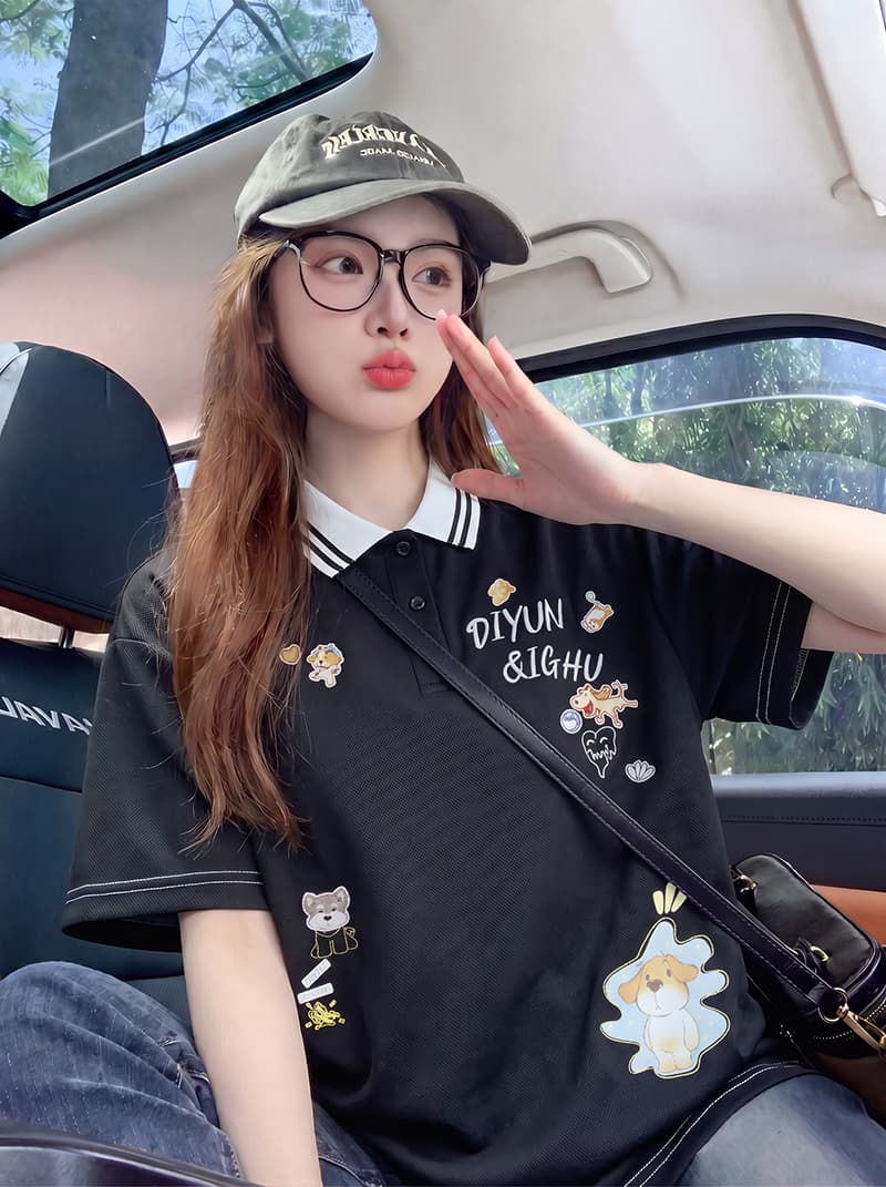주간 실크 차가운 면 반팔 티셔츠 남녀 커플룩 여름 새로운 디자인 센스 루즈핏 POLO 칼라 맨위 상세 이미지 8