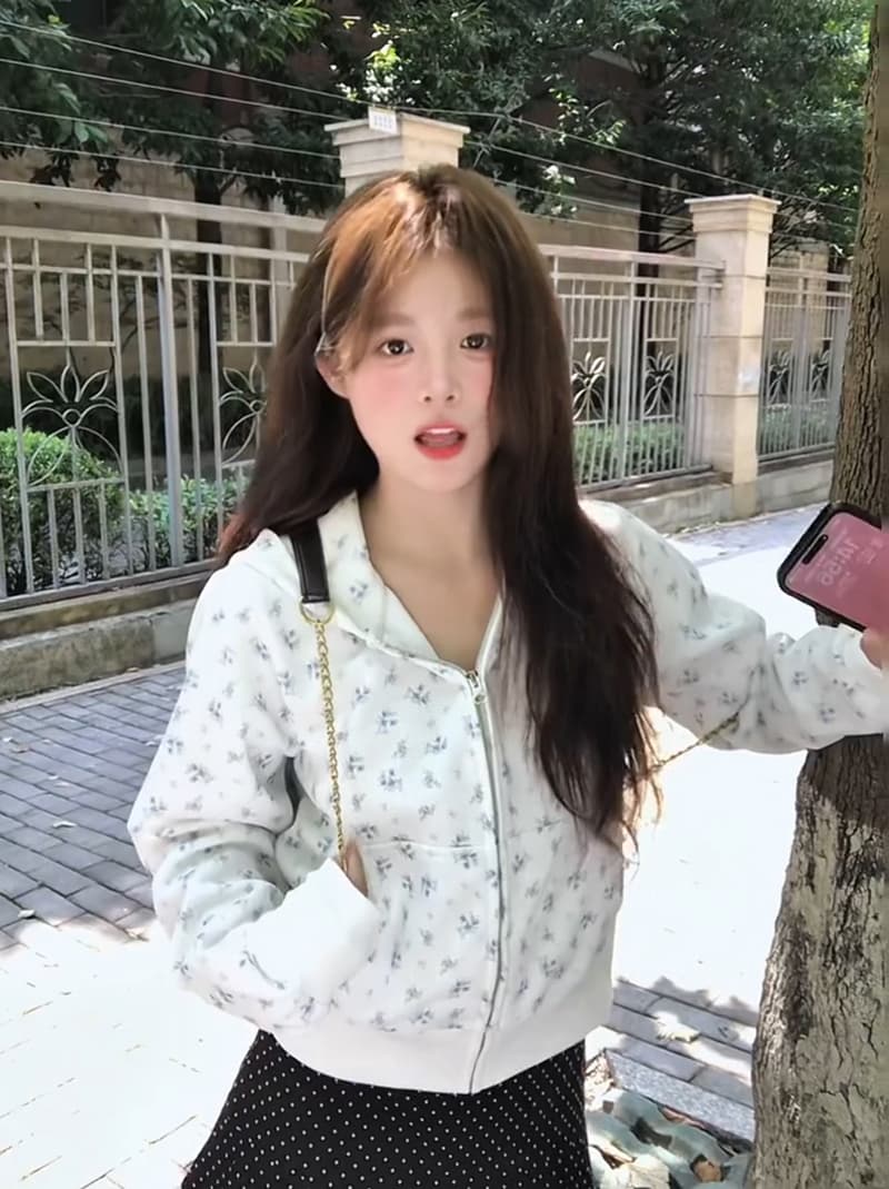 후아 남편 그리드 복합 우유 실크 380 그램 짧은 외투 후드티 여성 의류 봄 가을 지퍼 오픈 가디건 맨위