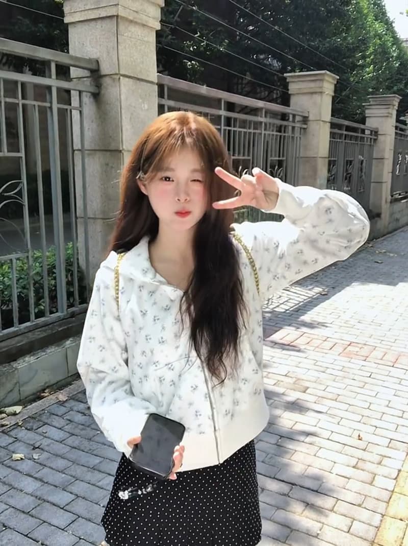 후아 남편 그리드 복합 우유 실크 380 그램 짧은 외투 후드티 여성 의류 봄 가을 지퍼 오픈 가디건 맨위 이미지 2