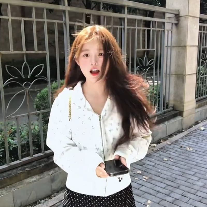 후아 남편 그리드 복합 우유 실크 380 그램 짧은 외투 후드티 여성 의류 봄 가을 지퍼 오픈 가디건 맨위 이미지 5