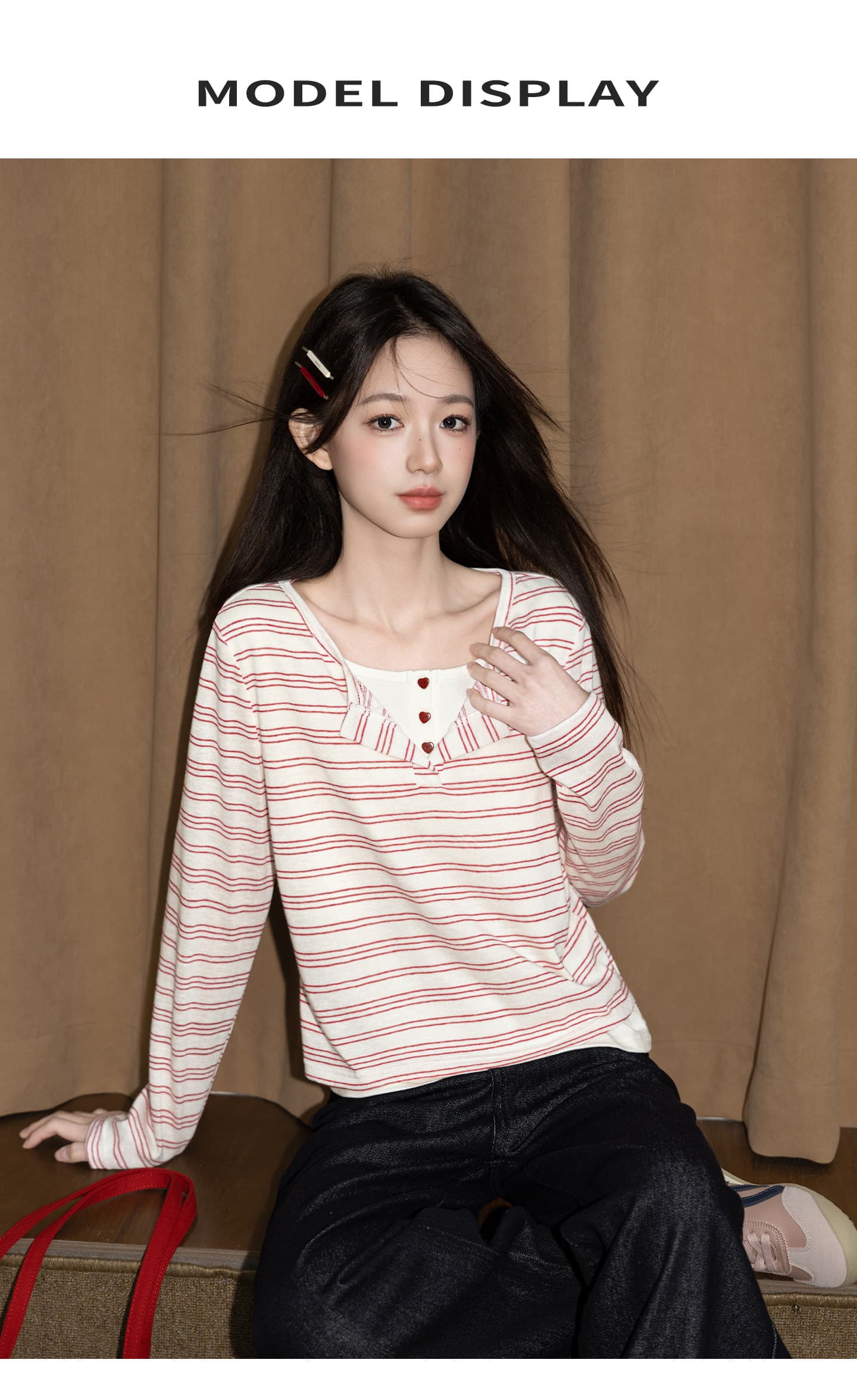 눈꽃 면 스트라이프 긴팔 티셔츠 기본 셔츠 여성 페이크 레이어드 아메리칸 스트라이프 봄 가을 새로운 맨위 상세 이미지 9