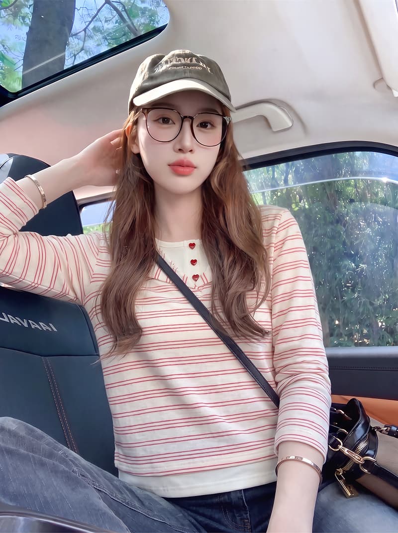 눈꽃 면 스트라이프 긴팔 티셔츠 기본 셔츠 여성 페이크 레이어드 아메리칸 스트라이프 봄 가을 새로운 맨위 상세 이미지 10