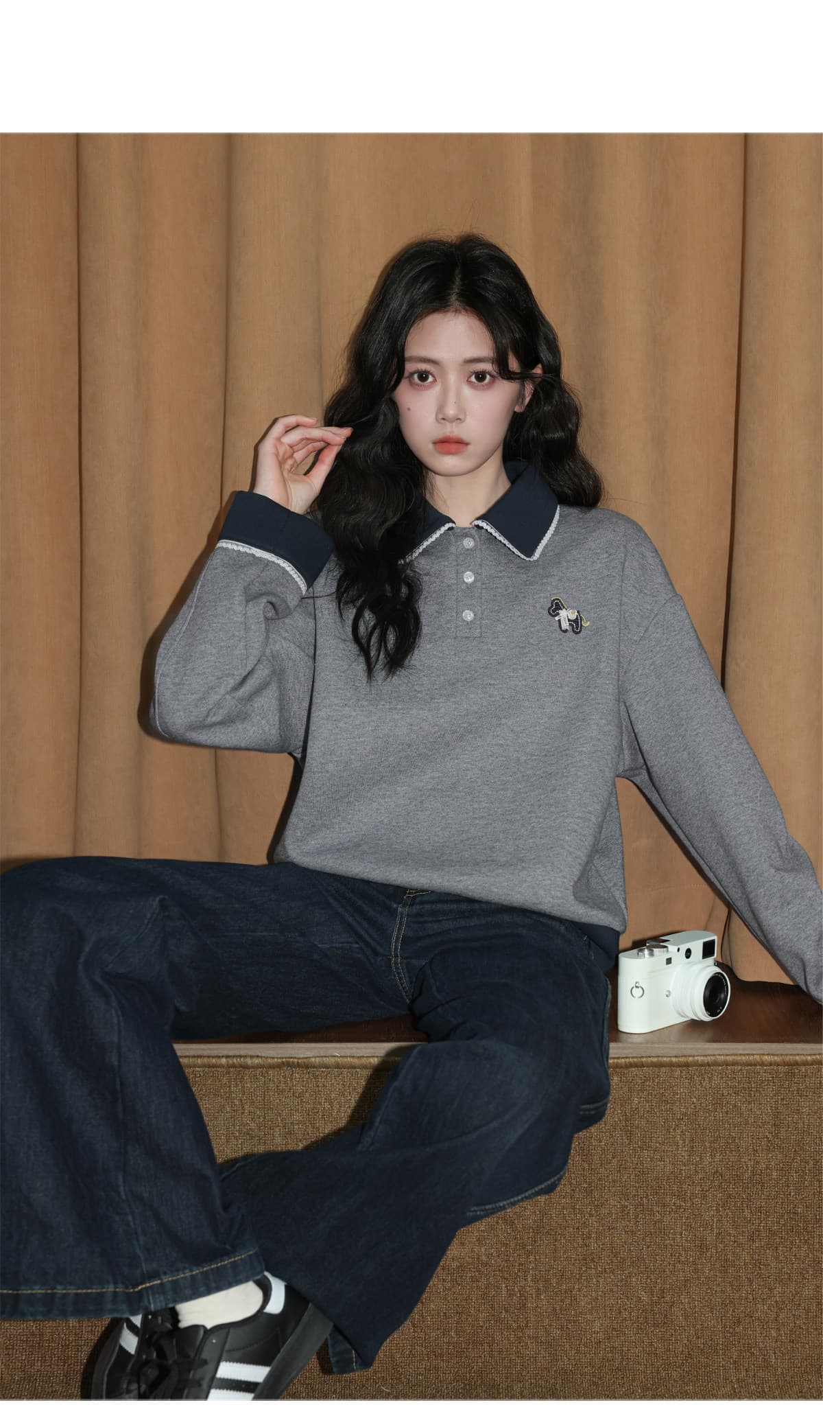 얇은 스타일 후드티 여성 의류 봄 가을 새로운 트렌디 루즈핏 만화 자수 레이스 POLO 칼라 새로운 맨위 상세 이미지 10