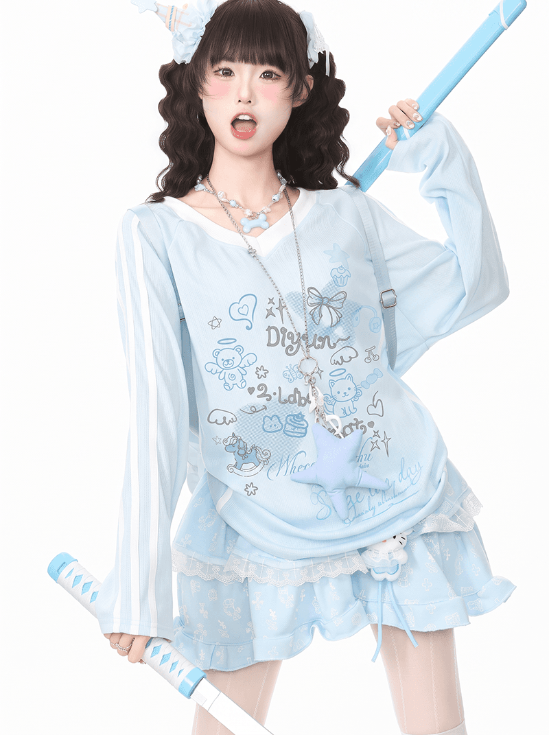 경관 그림 특별 가격 250그램 자카드 긴팔 티셔츠 기본 셔츠 여성 의류 디자인 센스 루즈핏 봄 가을 새로운 V넥 맨위 상세 이미지 2