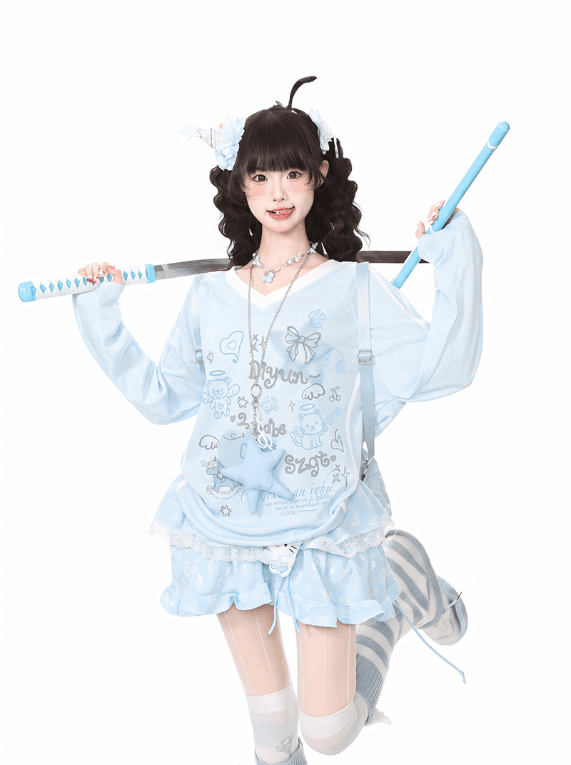 경관 그림 특별 가격 250그램 자카드 긴팔 티셔츠 기본 셔츠 여성 의류 디자인 센스 루즈핏 봄 가을 새로운 V넥 맨위 상세 이미지 3