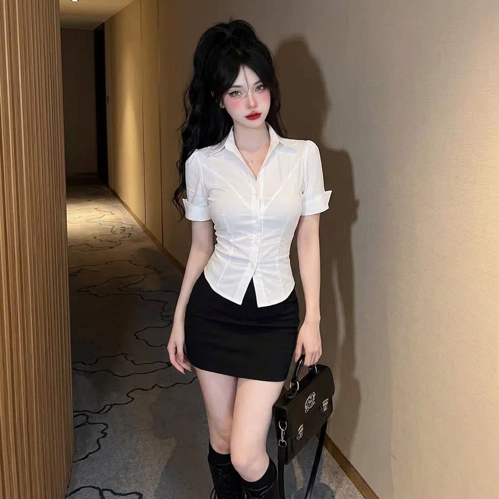 호텔 프론트 데스크 유니폼 세트 발 욕조 기술자 작업복 섹시함 허리 수축 흰 셔츠 와인 빨간색 타이트 스커트 비즈니스웨어 상세 이미지 5