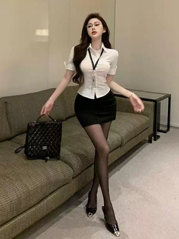 발 욕조 기술자 작업복 블랙 여성 셔츠 섹시함 순수한 욕망 로얄 자매 바람 당구 조교 ol 유니폼 타이트 스커트 치마 세트 상세 이미지 14