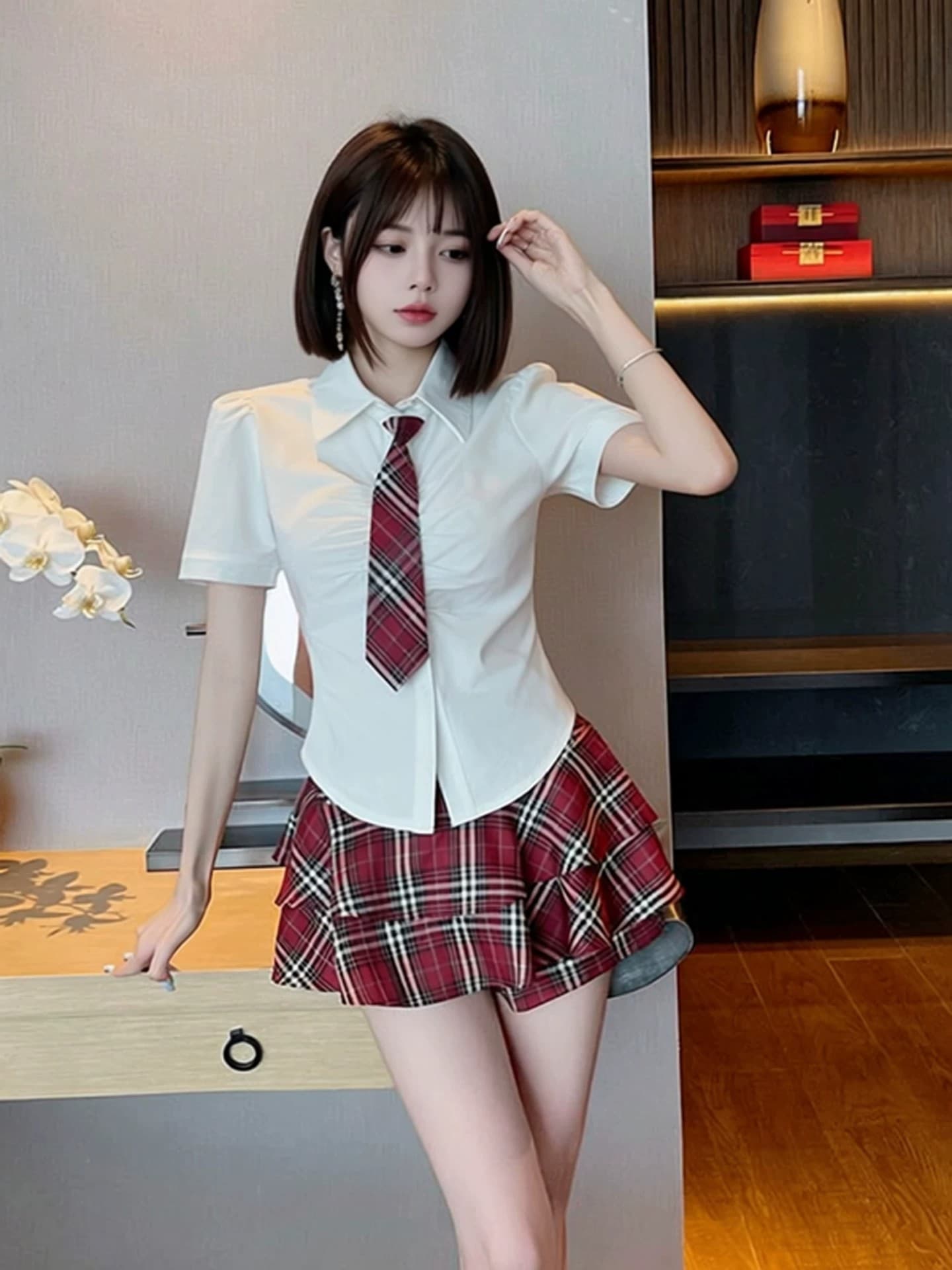 학원 스타일 셔츠 플리츠 치마 세트 여성 연령 감소 jk 작업복 투피스 세트 발 치료 클럽 하우스 발 욕조 기술자 서비스 상세 이미지 1