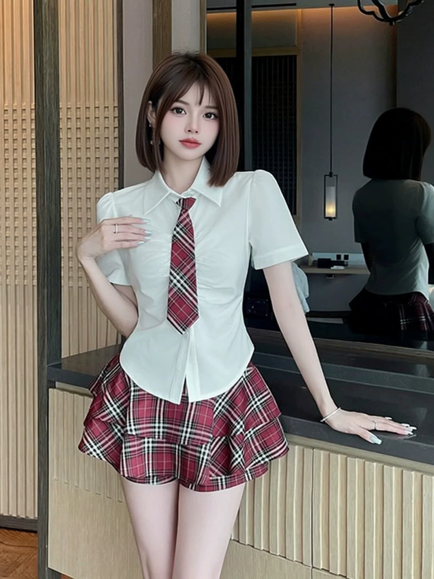 학원 스타일 셔츠 플리츠 치마 세트 여성 연령 감소 jk 작업복 투피스 세트 발 치료 클럽 하우스 발 욕조 기술자 서비스 상세 이미지 8