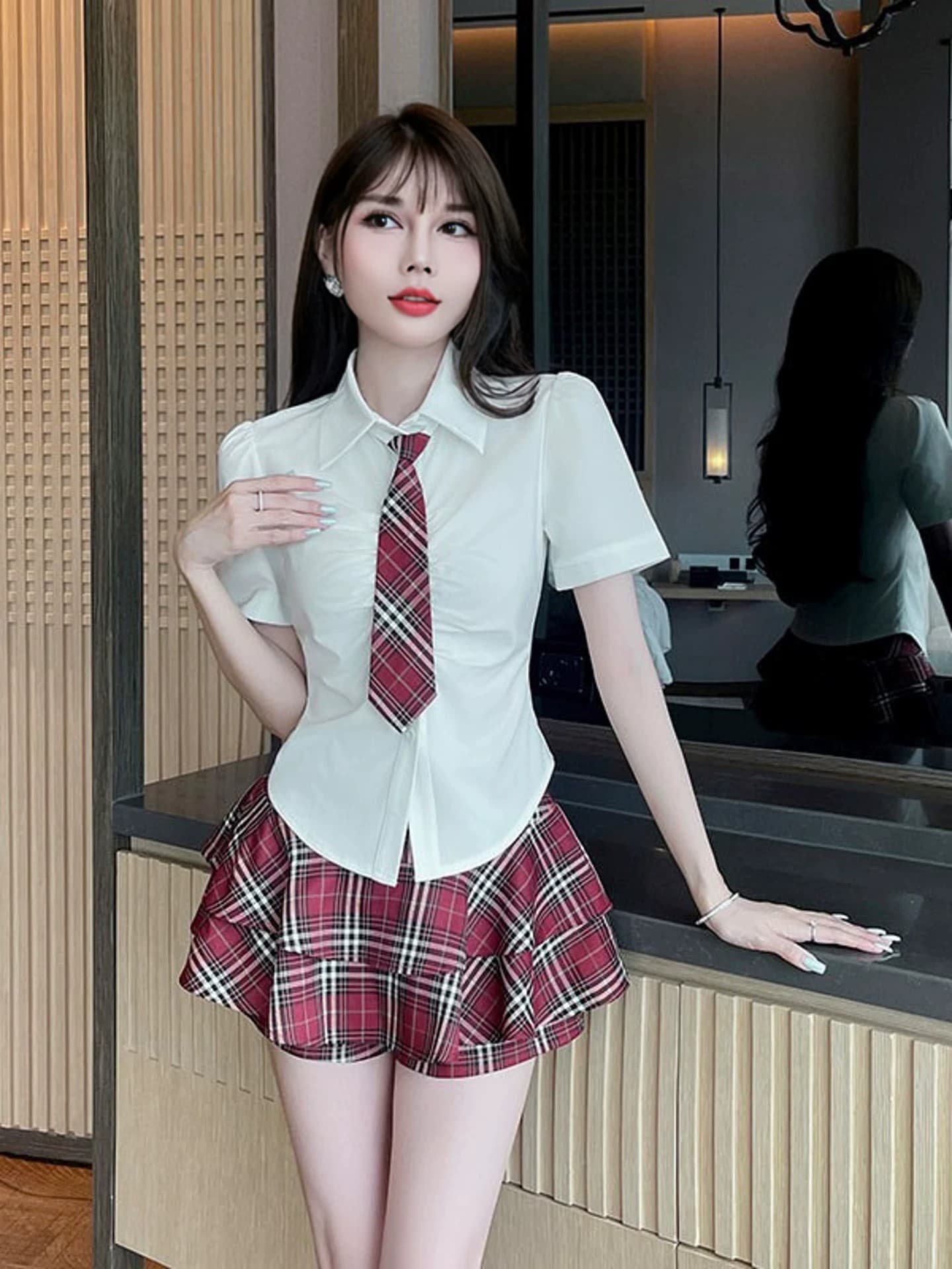 학원 스타일 셔츠 플리츠 치마 세트 여성 연령 감소 jk 작업복 투피스 세트 발 치료 클럽 하우스 발 욕조 기술자 서비스 상세 이미지 9