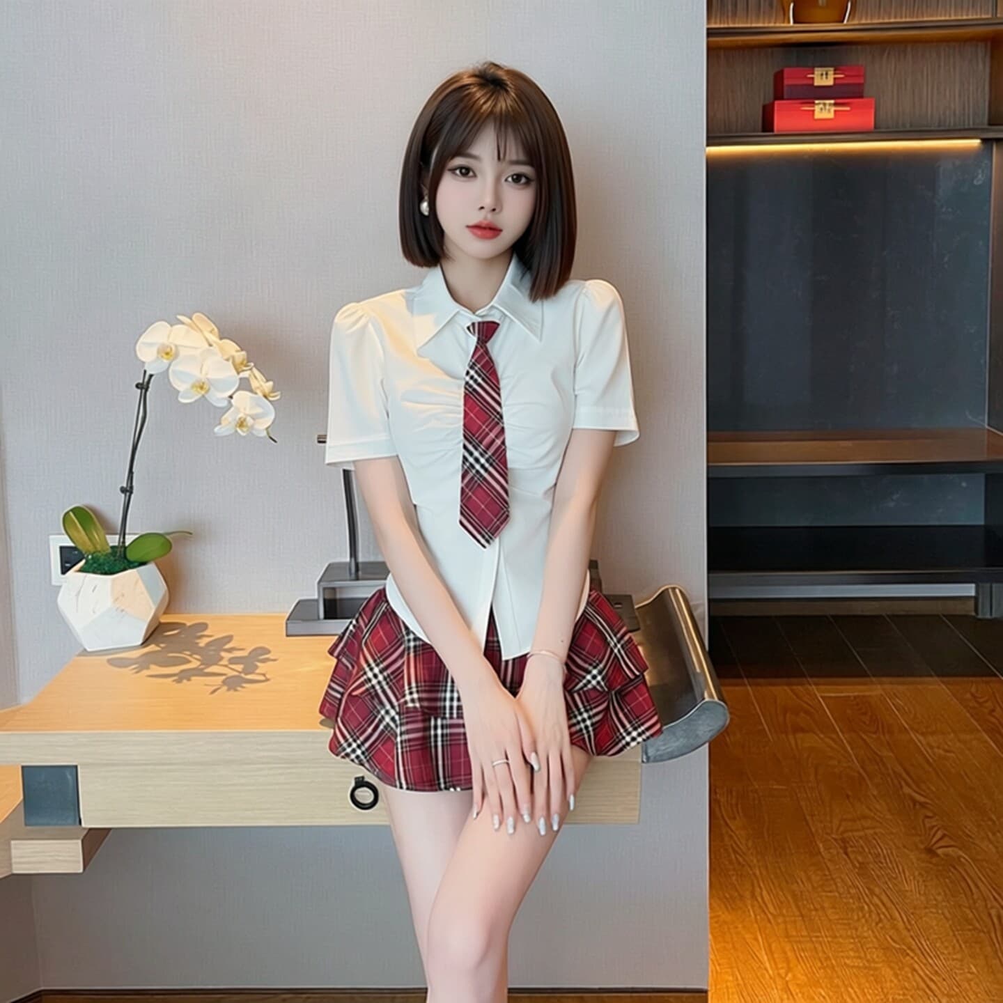 학원 스타일 셔츠 플리츠 치마 세트 여성 연령 감소 jk 작업복 투피스 세트 발 치료 클럽 하우스 발 욕조 기술자 서비스 상세 이미지 10